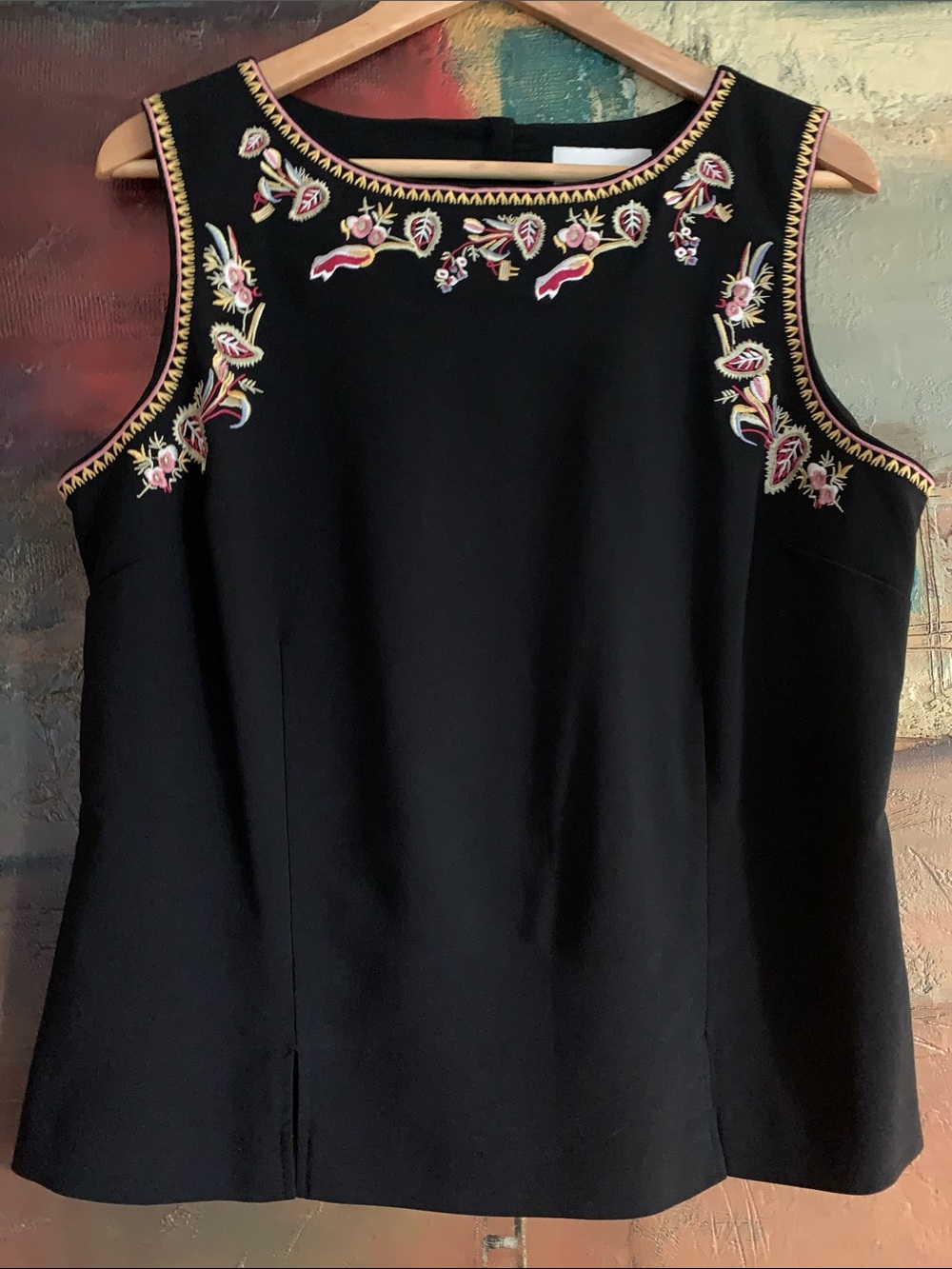Vintage Jessica Embroidered Sleeveless Top with Button Down Back, Sz 14